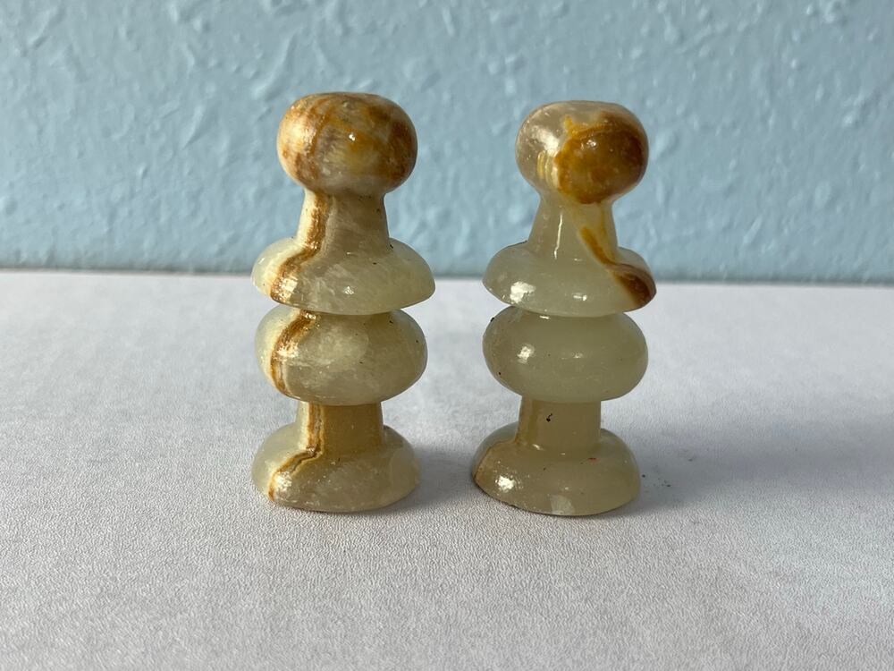 VTG Banded Onyx Marble Stone Chess Bishops Hand Carved Set of 2